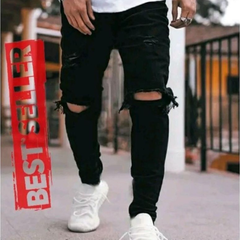 New Arrival Jeans Sobek Riped Denim Pria Celana Sobek Riped Gaul Jeans Sobek Lutut Riped Bahan Stree