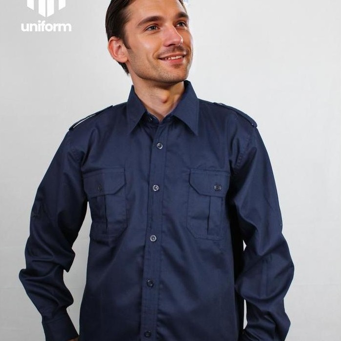 TERLARIS Kemeja lapangan NAGATA ginal/ baju / PDL/ PDH formal, atasan lengan panjang warna navy/