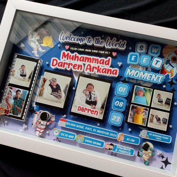 Biodata Baby 3D 15R | Biodata Pop Up | Pigura Biodata Bayi | Papan Nama Kelahiran Bayi | Bingkai Nam