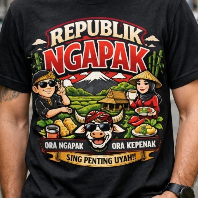 Kaos DIstro unisex lengan pendek-REPUBLIK NGAPAK  ORA NGAPAK ORA PENAK-Halus Nyaman dipakai