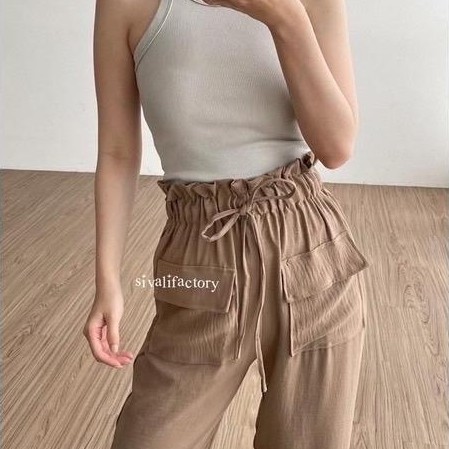 Hanna Pants - Celana Kulot Highwaist Crinkle Double Pocket - Celana Wanita - Cullote Pants Panjang A