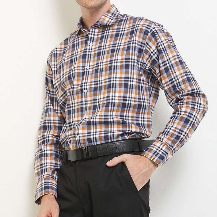 Kemeja Lengan Panjang Guy Laroche Check Durre - Nav Cotton Casual