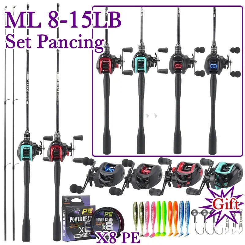 Set Pancing Baitcasting ML 8-15LB Lengkap - Joran Carbon 2 Section, Reel BC 7.2:1 & Senar X8 PE - Pa
