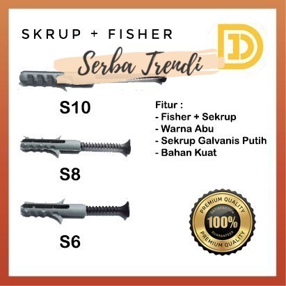 Serba Trendi RUNE Fisher S6 S8 S10 Sekrup Skrup Baut Dinding Gypsum Tembok Murah Kuat