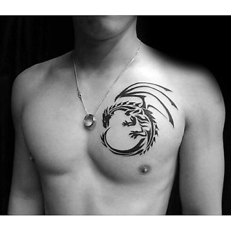 Tato Basic Tahan 5-7 Hari Tato Temporer Naga Tribal Dada Stiker Tato Minimalis - NAGADA