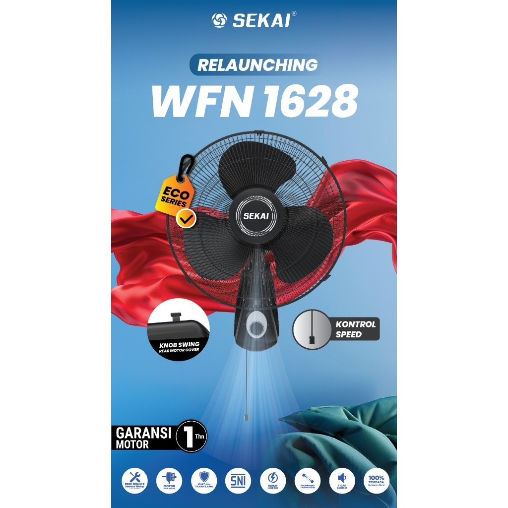 Kipas Angin Dinding Sekai WFN 1628 WFN1628 Tali 1628RC  Remote