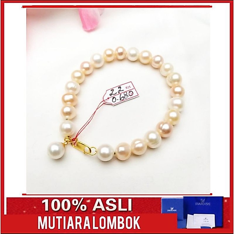 gelang emas 22 karat mutiara air tawar model klasik mewah perhiasan wanita untuk tampil cantik pempe
