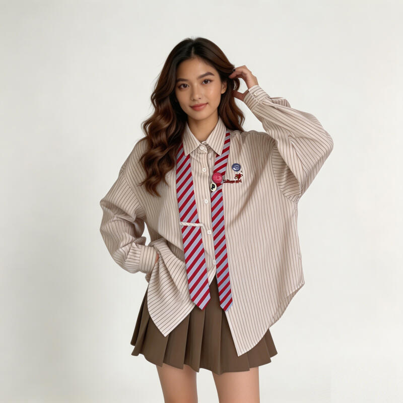 (Hadiah Dasi) Kemeja lengan panjang bergaris warna-warni, pakaian wanita, atasan model slim fit dan 