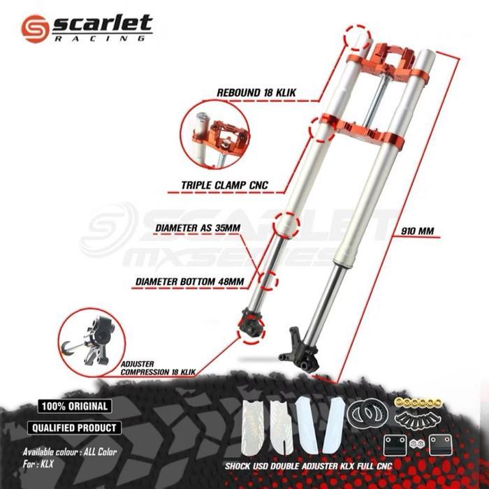 SHOCK KLX / D TRACKER USD KLX DOUBLE ADJUSTER 910MM FULL CNC + SEAL CADANGAN + CAVER SHOCK DLL SCARL