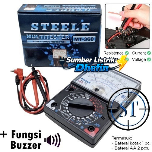 Multitester Multimeter Tester Avometer Analog Jarum Kabel Merah Hitam Voltase Ohm Ampere STEELE MT-3