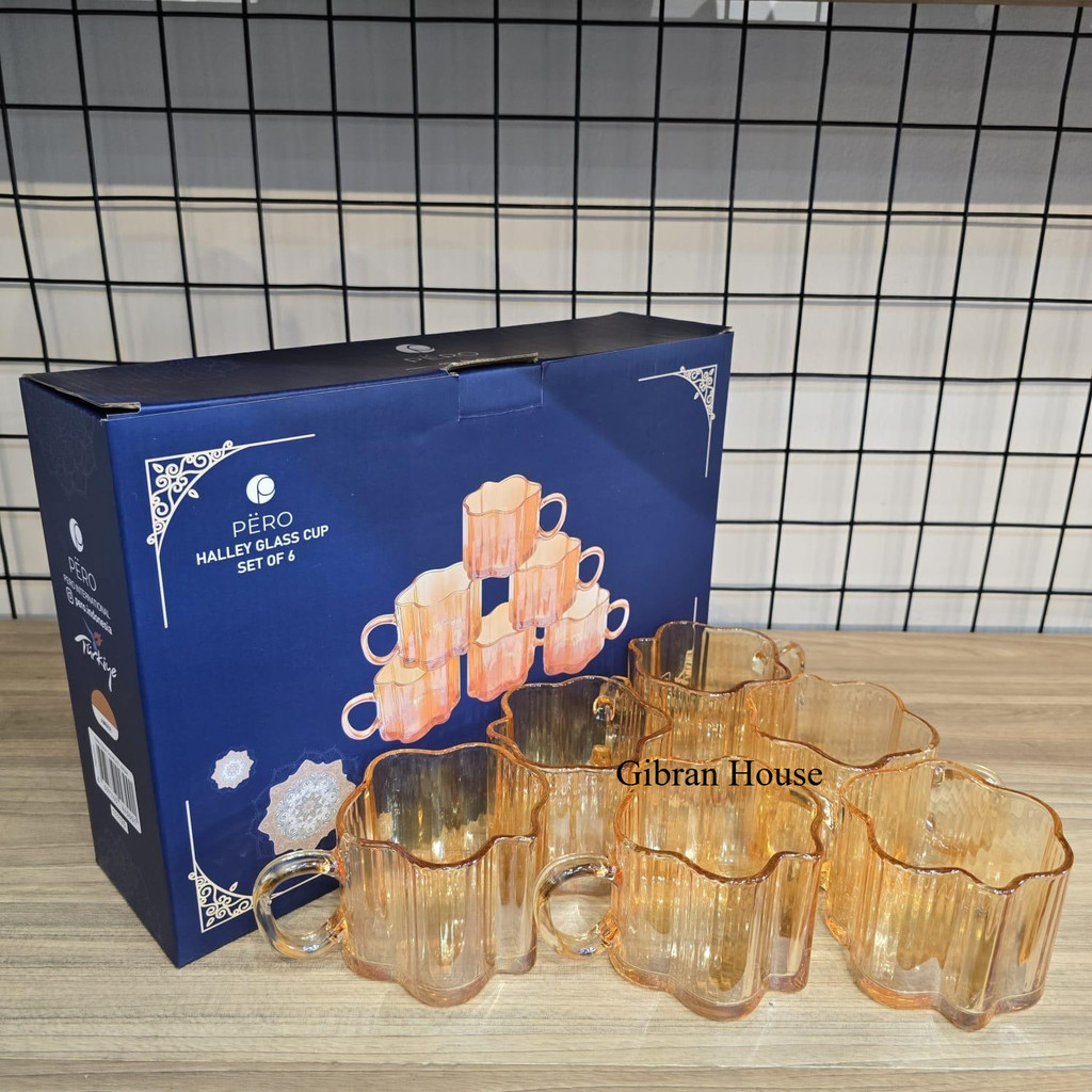[Gratis Hadiah] Pero Halley Glass Cup Set Isi 6 – Gelas Minum Teh Kaca Premium