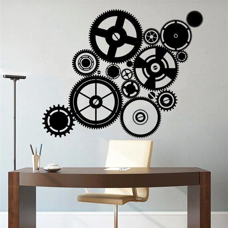 Stiker Dinding Vinyl Desain Steampunk, Karya Seni Roda, Stiker Roda Gigi Steam Punk, Dekorasi Roda G