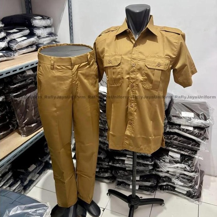 ORIGINAL Seragam Khaki PNS - Baju Khaki Pria Lengan Pendek Katun Wol - Baju PNS - Seragam PNS -