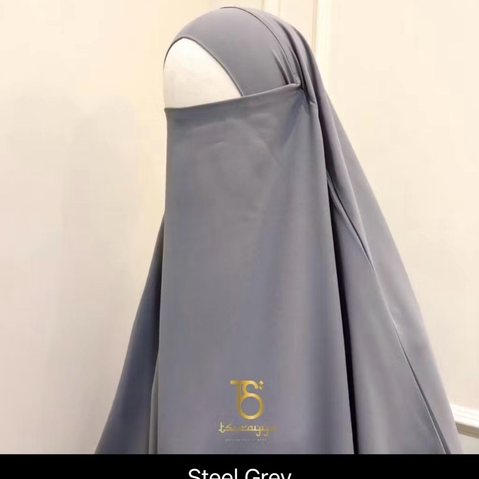 French Khimar FK Khadijah Tsurayya bahan mazen steel grey size M