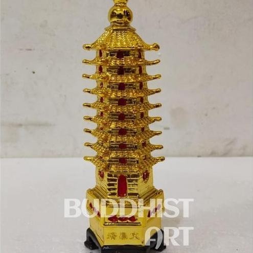 Pagoda 9 Tingkat Warna Emas / pajangan pagoda emas 8 inch
