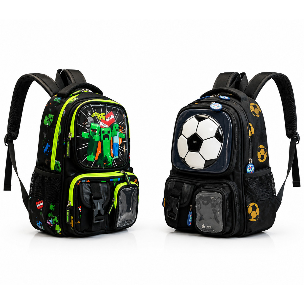 ARUMBINA Tas Ransel Anak TK Minecraft Creeper 3D Timbul – Backpack Sekolah Anak Cowok 13 Inch Premiu