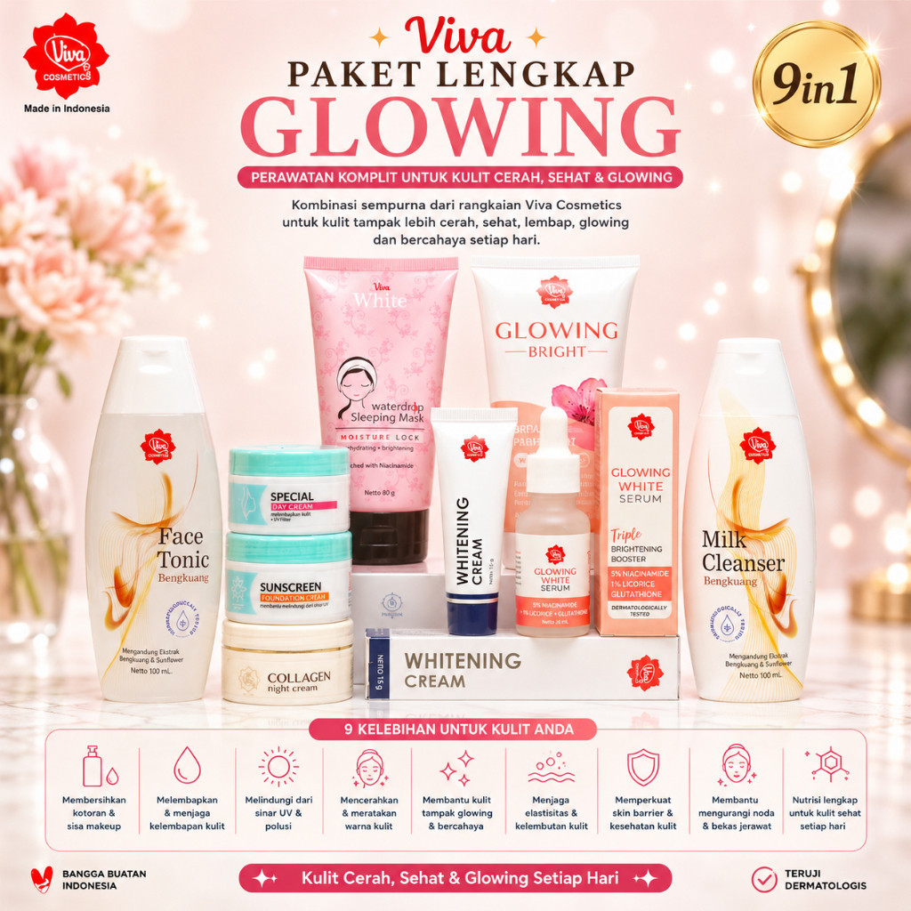 Paket Viva Lengkap With Facial Foam | Gold | Vit C | Glowing | Acne | Peeling | Anti Aging | Paket K