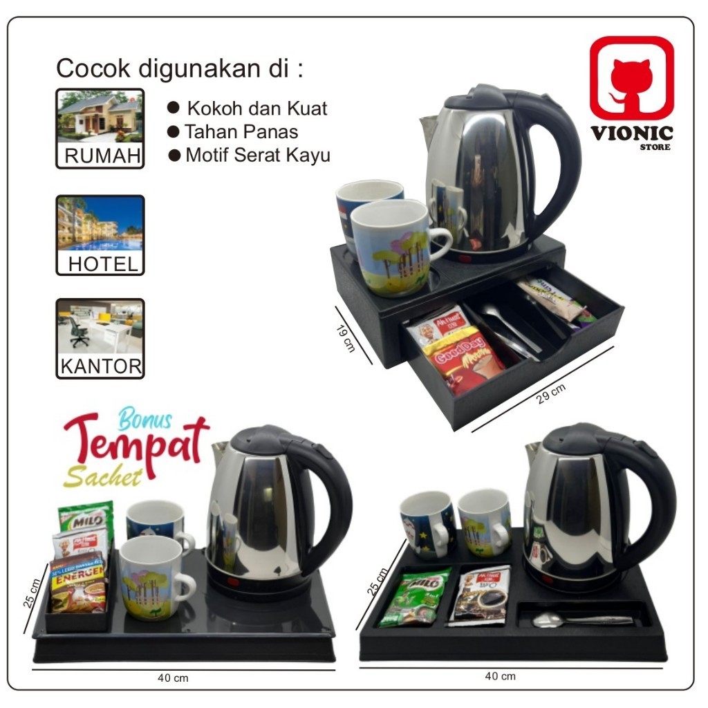 Vionic hotel electric kettle tray set - teko listrik nampan hotel set