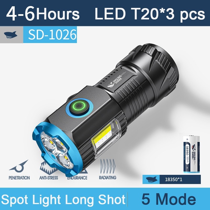 Senter Smiling Shark SD1026 SmilingShark SD 1026 Senter Mini 3x LED T20 Keychain Magnet Type-C Recha
