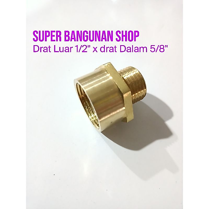 neple sok sambung kuningan drat luar 1/2"inch x sok drat dalam 5/8"inch