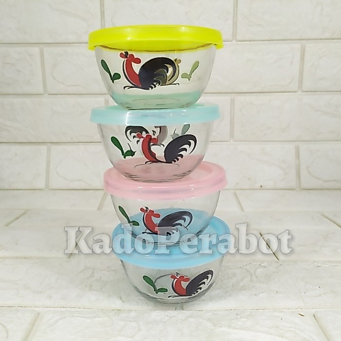 Mangkok Kaca Ayam Tutup - Toples Snack Kecil - Toples Makanan Mini - 1 Set
