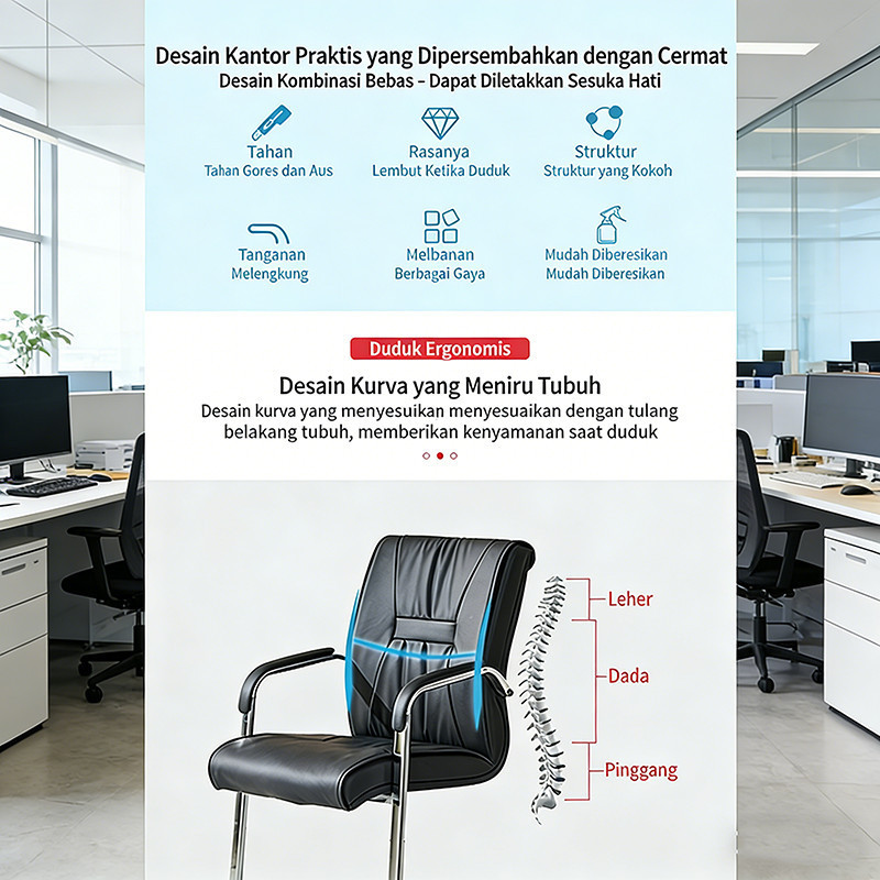 Latopia_ Furniture Mart-Kursi Kantor Putar Pu Hitam - Kaki Besi Kokoh Nyaman Untuk Kerja