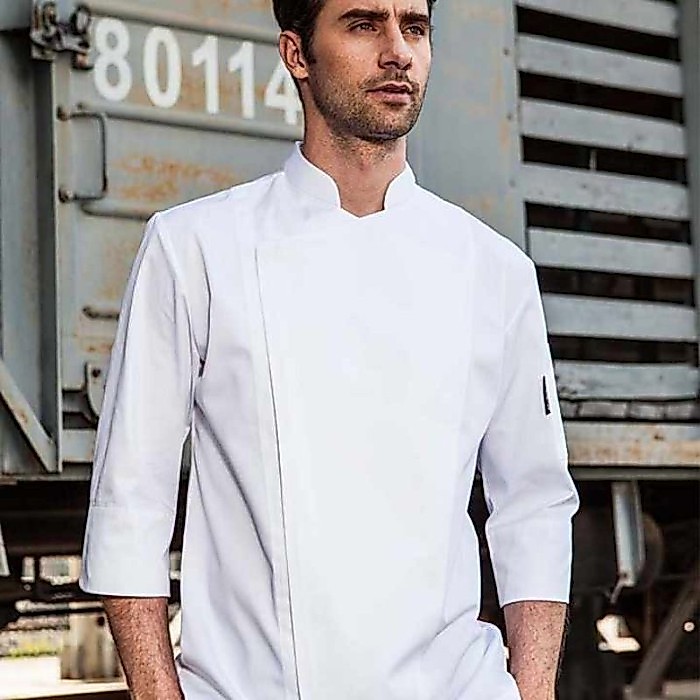 baju koki chef jaket koki seragam kerja jaket chef - Putih, XS