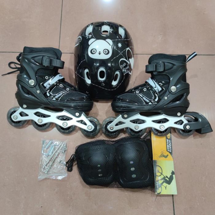 Sepatu Roda Anak Remaja Dewasa Fullset Helm Deker - Hitam, M 35-38