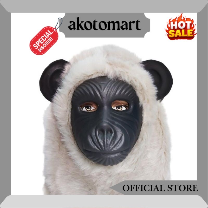 Top Sale️ Topeng monyet warna hitam putih / Topeng monyet karnaval / Topeng monyet karet berbulu / T