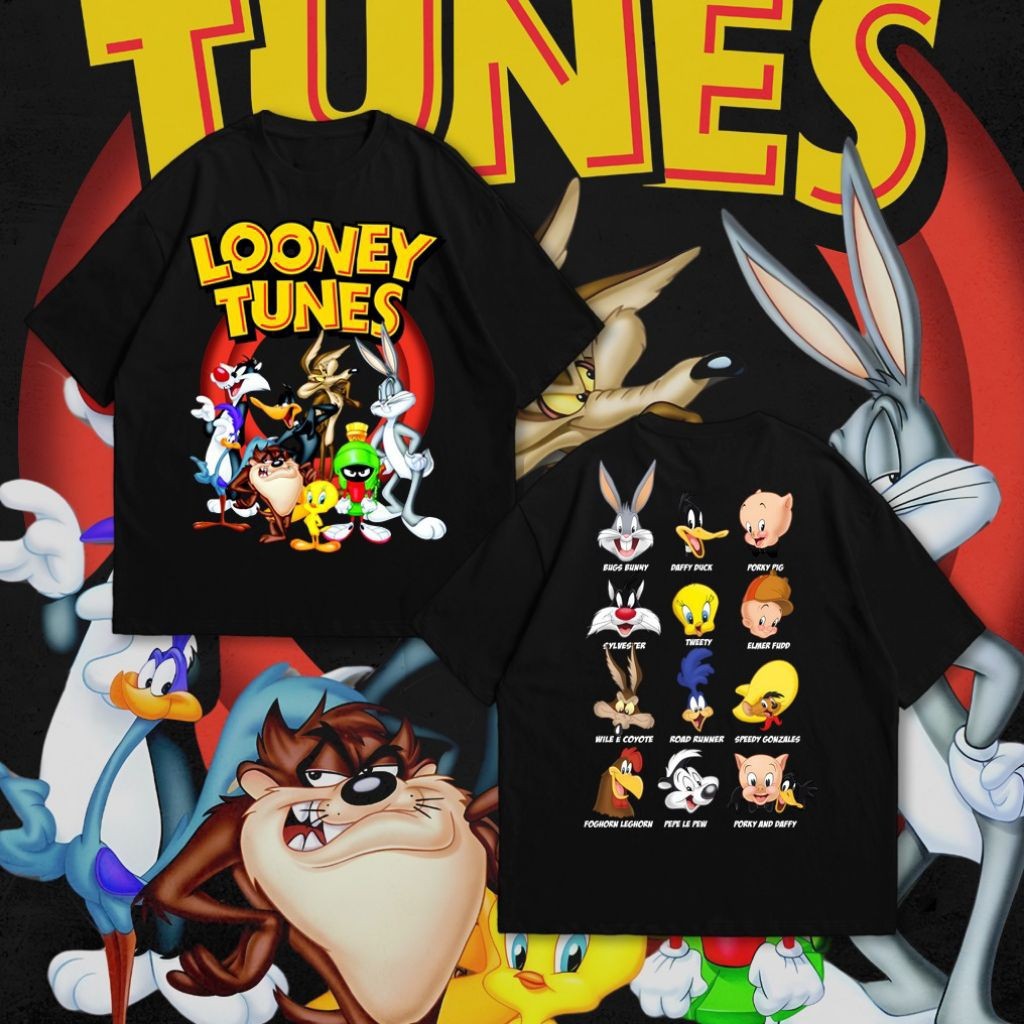Baju Kaos Oversize Loney Tunes - T Shirt Loney Tunes Oversized Black 20s Baju Kaos Unisex