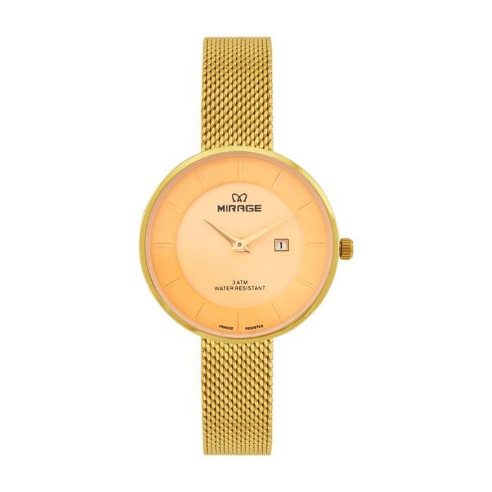 Mirage Watch - Jam Tangan Wanita Mirage Original Mewah Emas Gold 8718 L Rantai Pasir Kancing Geser -
