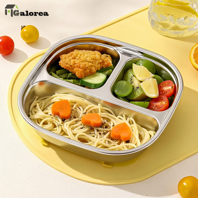 Galorea Stainless Steel Food Tray Plate Piring Makan Sekat / Piring Stainless Steel 3 Sekat Motif Be