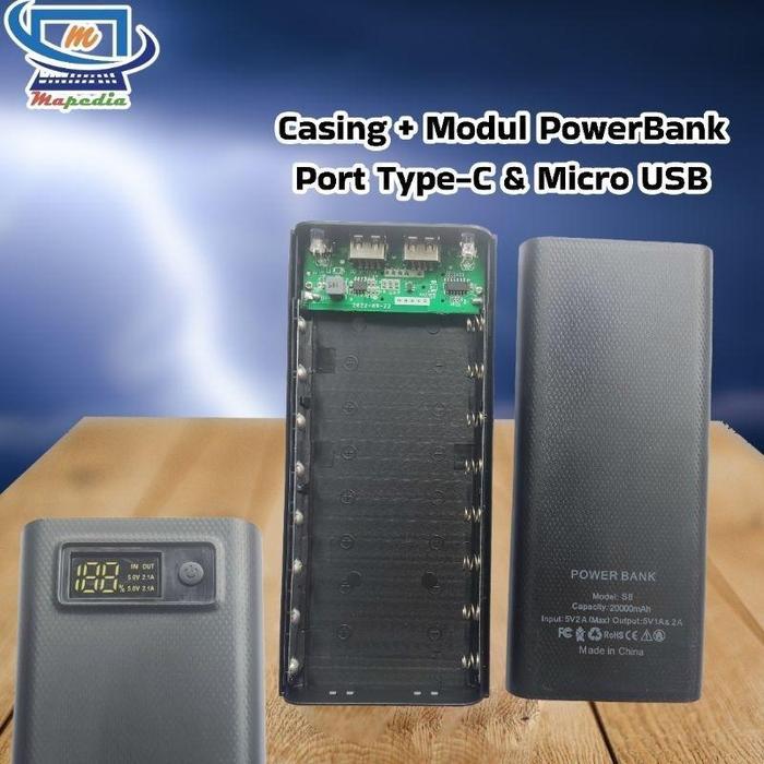DIY Case Casing Modul Mesin Power Bank Powerbank Type-C LCD 8 Baterai 18650 2 Output 2.1A - Hitam