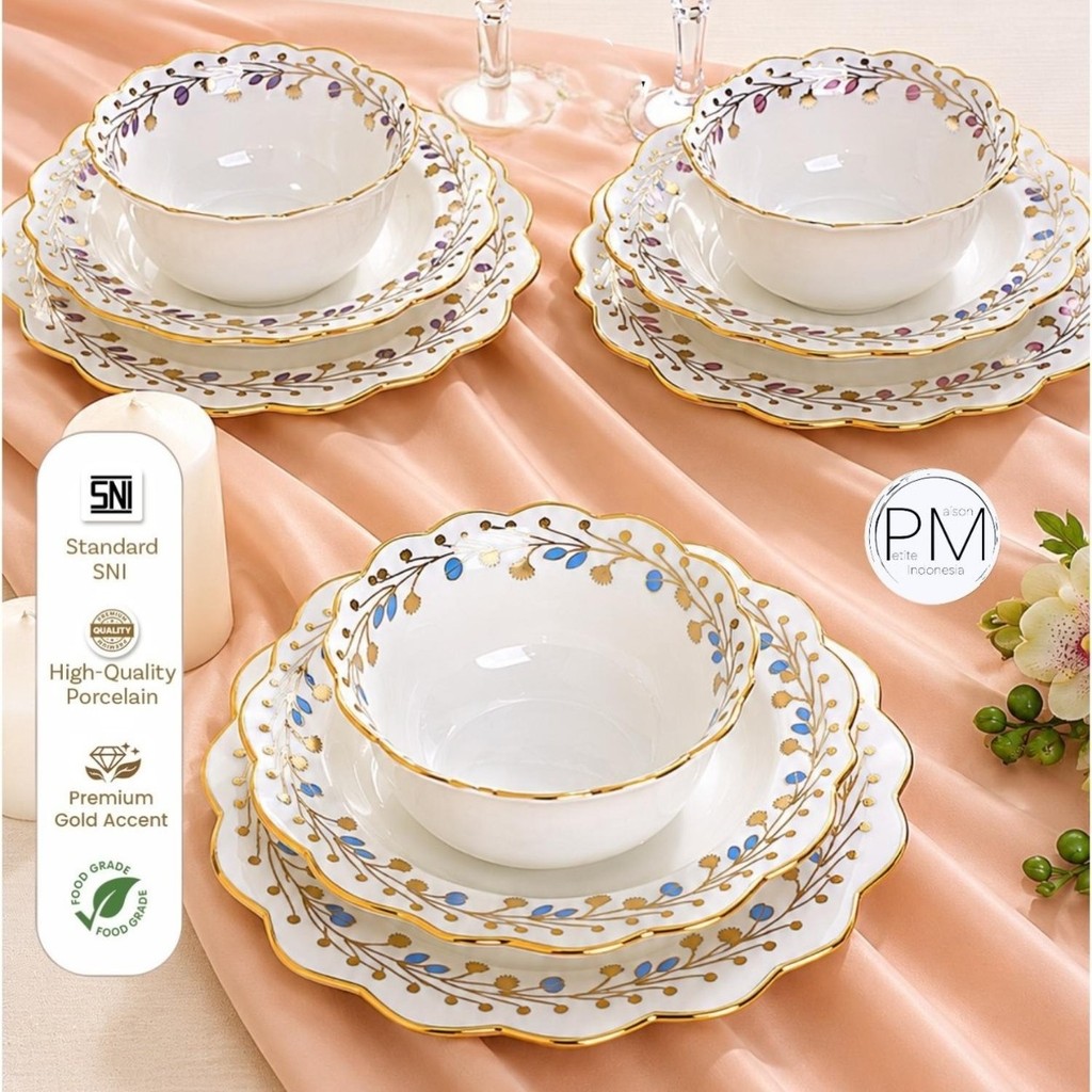 dazzling Piring Mangkok Keramik Estetik Premium Belle Bloom Gold Rim | Petite Maison - Mangkok Bakso