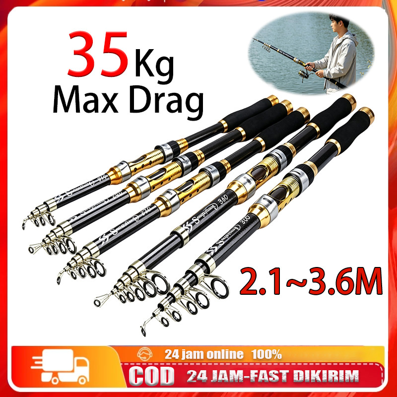 Joran Pancing Carbon Fiber Sea Fishing Rod 2.1M-3.6M/7 Tongkat Stik Pancing 3.6Meter Stick Pancingan