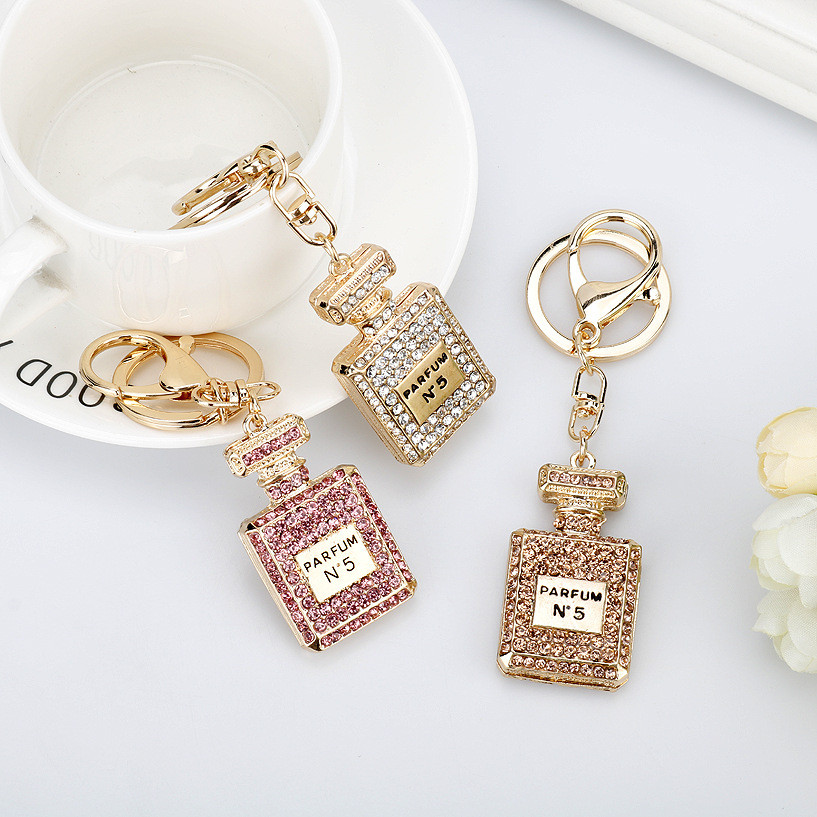 Keychain Bag Parfum - Gold Silver White Soft Pink Rose Rhinestone Keychain Synthetic Diamond Perfume
