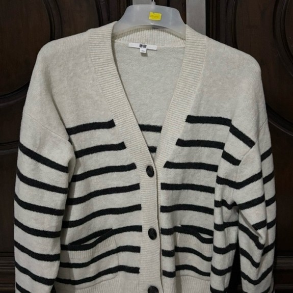 Cardigan UNIQLO Souffle Yarn Stripe White