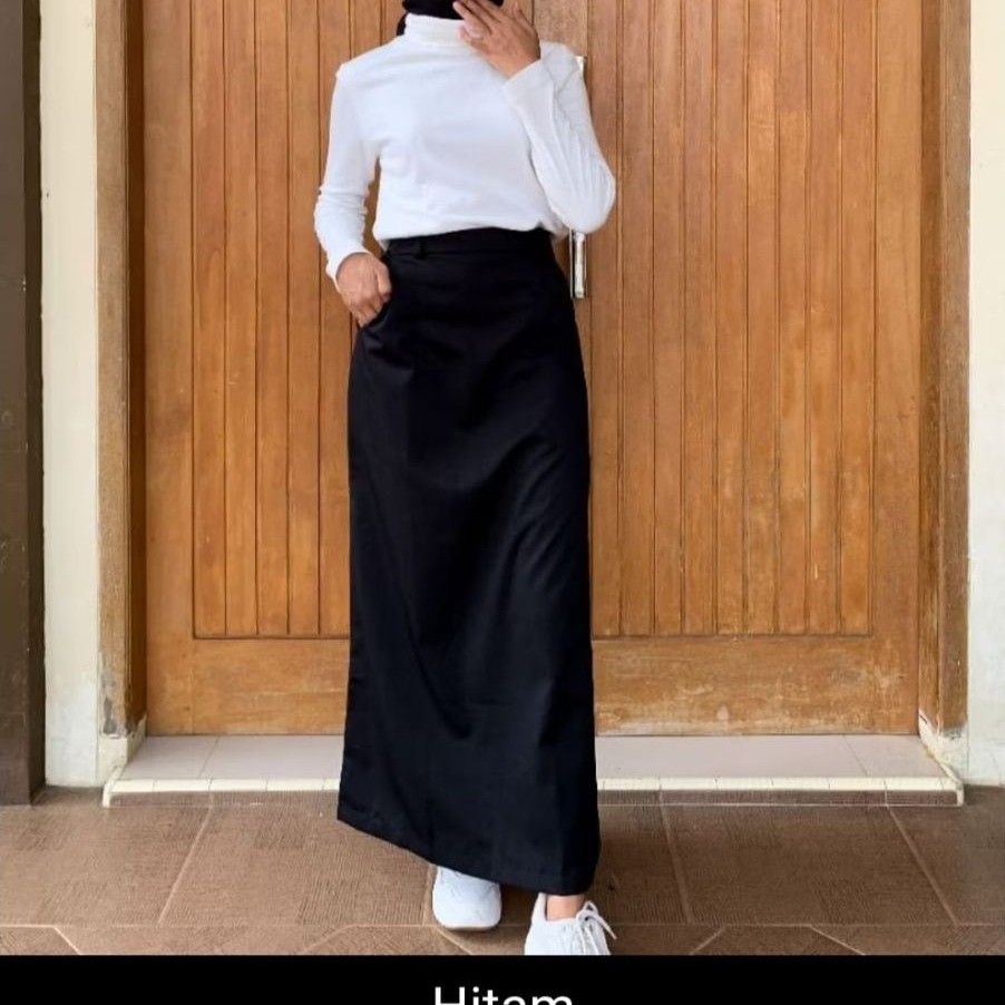 Rok A-Line Hitam Panjang Ospek Kuliah Sidang Kerja / Rok Hitam Polos Basic Wanita