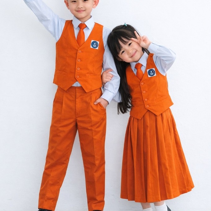 Seragam TK Nasional Oranye Panjang Muslim Baju Paud Dengan Rompi Orange