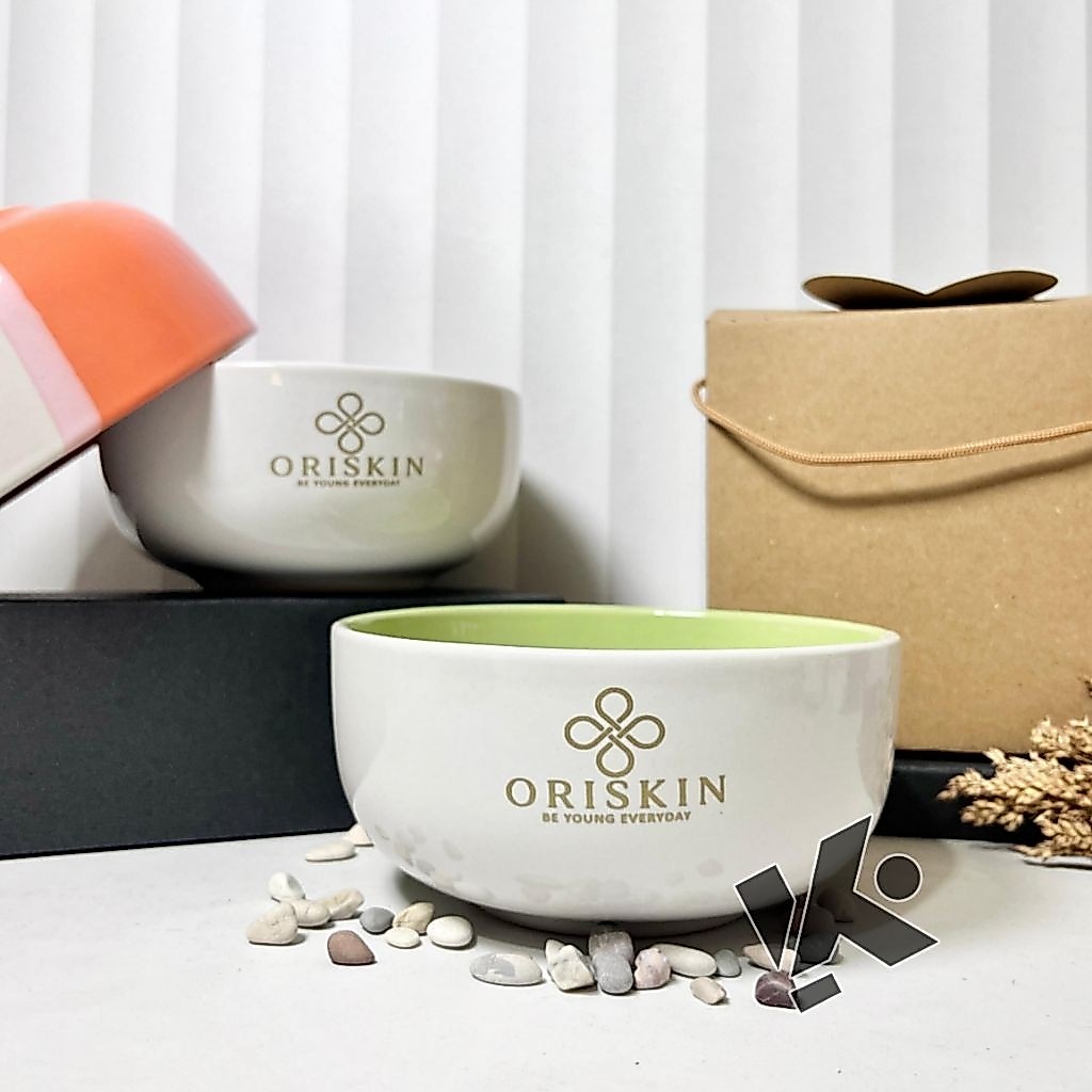 Souvenir Mangkok Two Tone Kemasan box Souvenir mangkok keramik Mangkok Makan Porcelain Tebal + costu