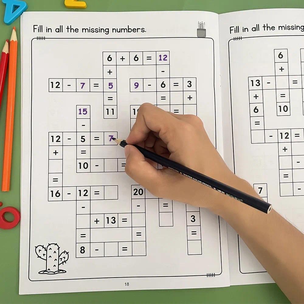 1 Set Math Workbook for Kids Ages 5-8 Math:Math Crossword Puzzles Adtion and Subtraction Workbook