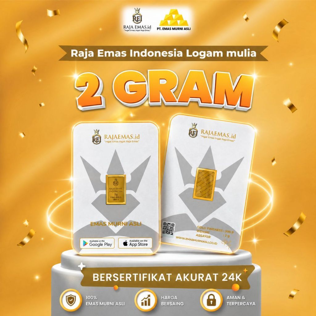 Emas Murni Asli Logam Mulia 2 Gram Emas Batangan 24K Bersertifikat