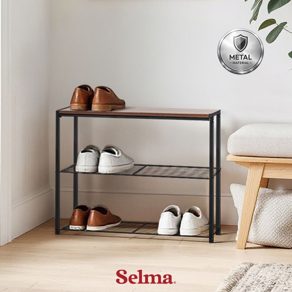 Selma Norvin Rak Sepatu - Hitam/Cokelat Kayu Shoe Rack Lemari Sepatu Kotak Sepatu Tempat Sepatu