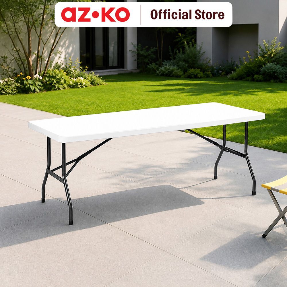 AZKO Krisbow Meja Lipat Serbaguna 182 cm - Putih Meja Taman Serbaguna Foldable Desk Picnic Table Out