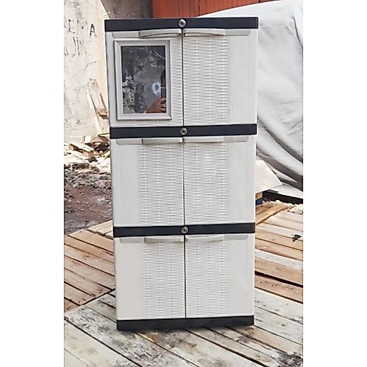 Lemari PLastik New Aquose Mini Susun 3 + Kaca