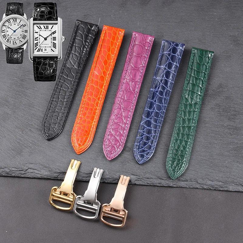 Tali Jam Tangan Kulit Buaya Asli Berkualitas Tinggi Untuk Cartier Tank London Solo Leather Watchband