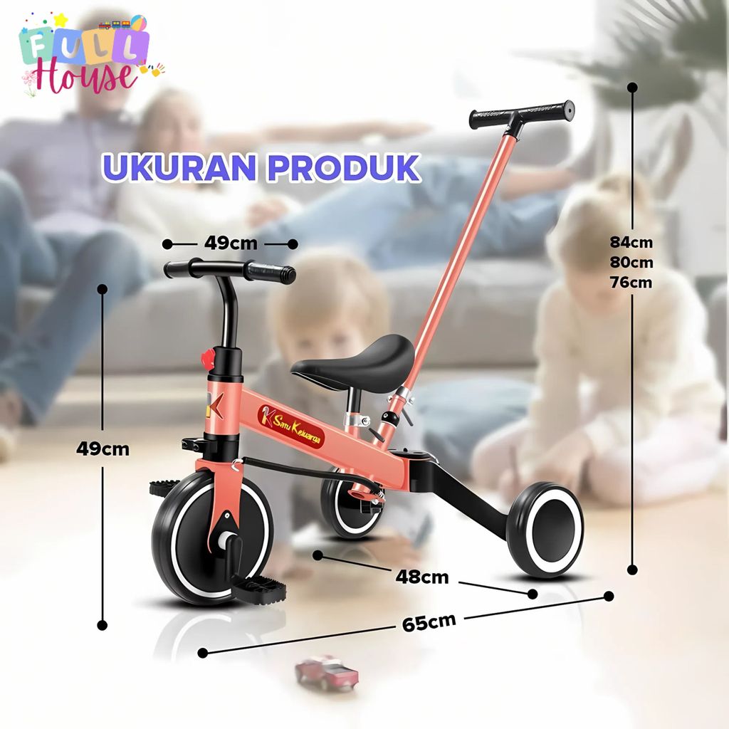 Sepeda Roda Tiga Anak – Varian Lengkap: Dorong + Pelindung Depan | Trike Anak Balita
