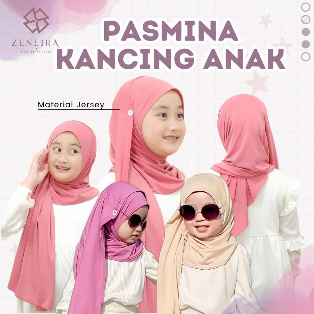 Zenaira Hijab - PASMINA INSTAN KANCING ANAK - PASMINA INSTAN ANAK- KERUDUNG INSTAN ANAK- PASMINA ANA