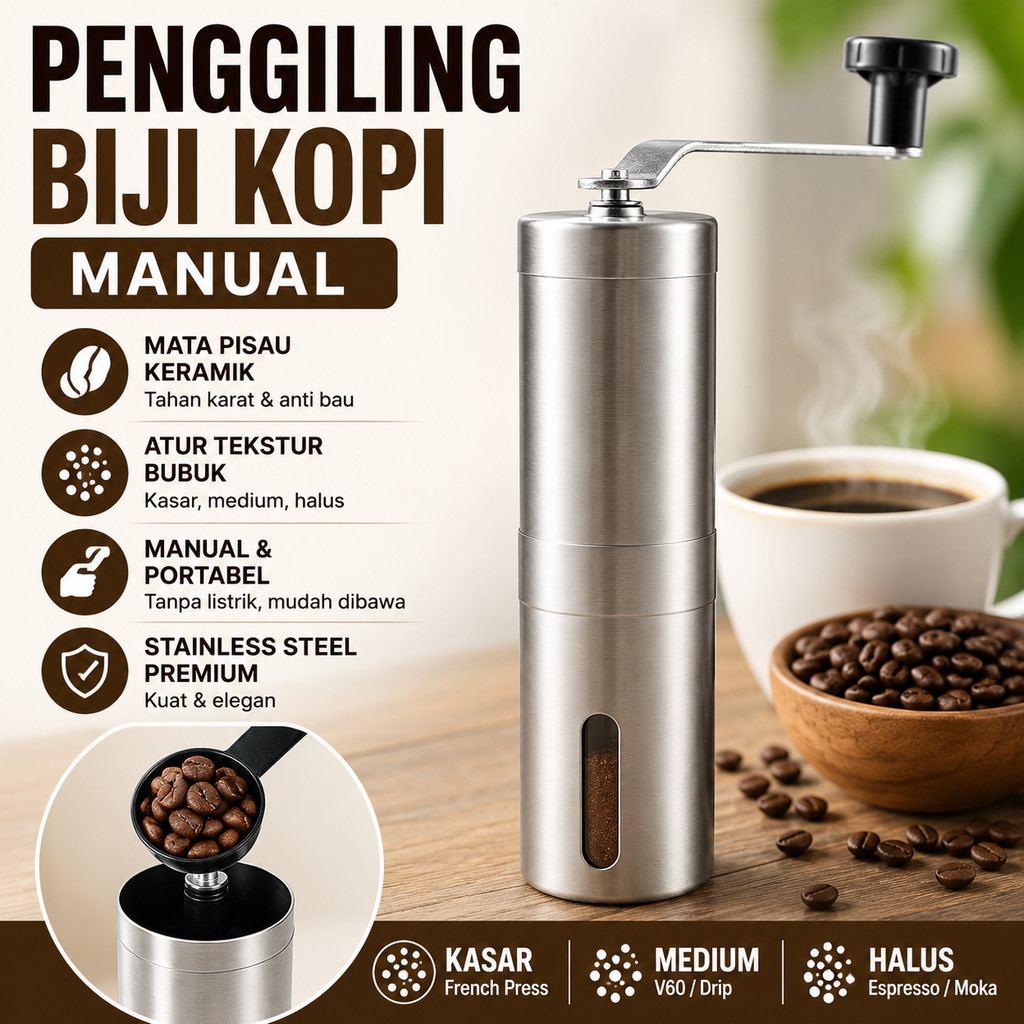 Penggiling Biji Kopi Manual Stainless Steel Grinder Kopi Keramik Hand Crank Coffe Grinder Manual Gil