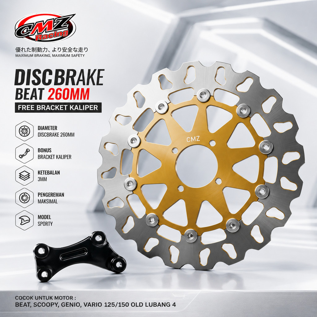 Piringan Cakram Scoopy FI ESP Pop 260MM 4 Lubang Datar + Bracket CMZ Racing